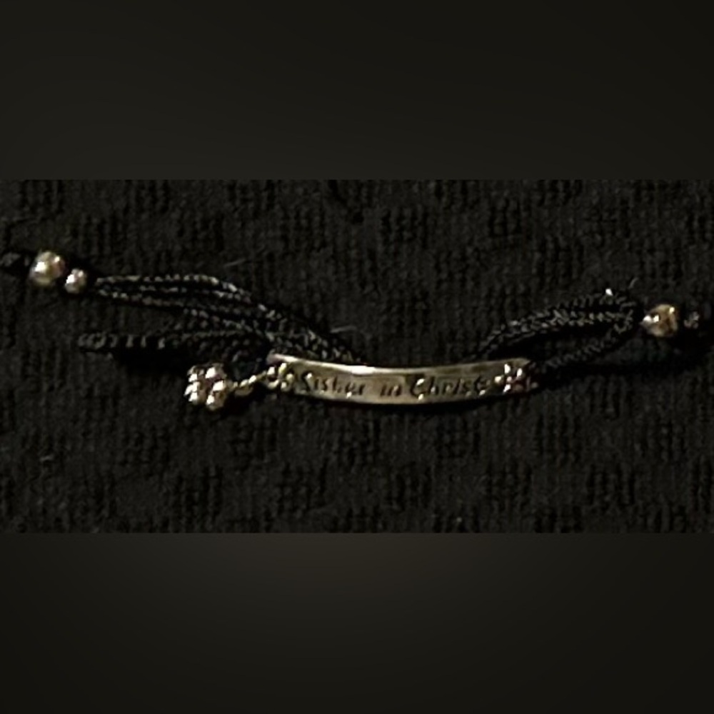 Silver “Sister’s In Christ” Bracelet with Black Cord